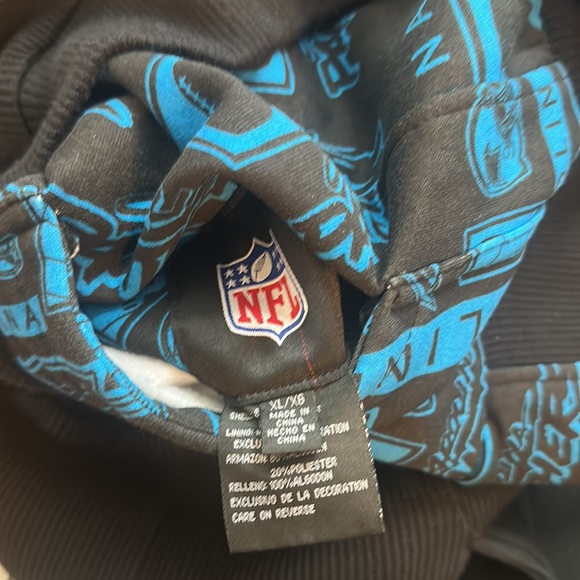 NFL mens XL graffiti art reversible hooded sweatshirt hoodie Carolina Panthers - Picture 12 of 14